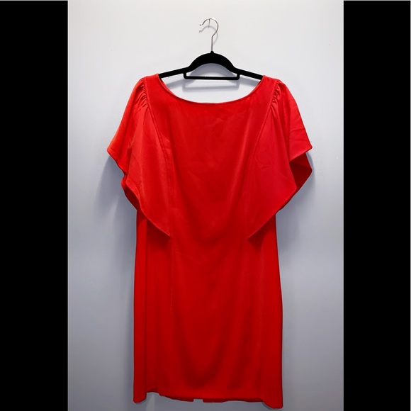 St. John Red Flutter Sleeve Boat Neck Dress - Picture 4 of 6